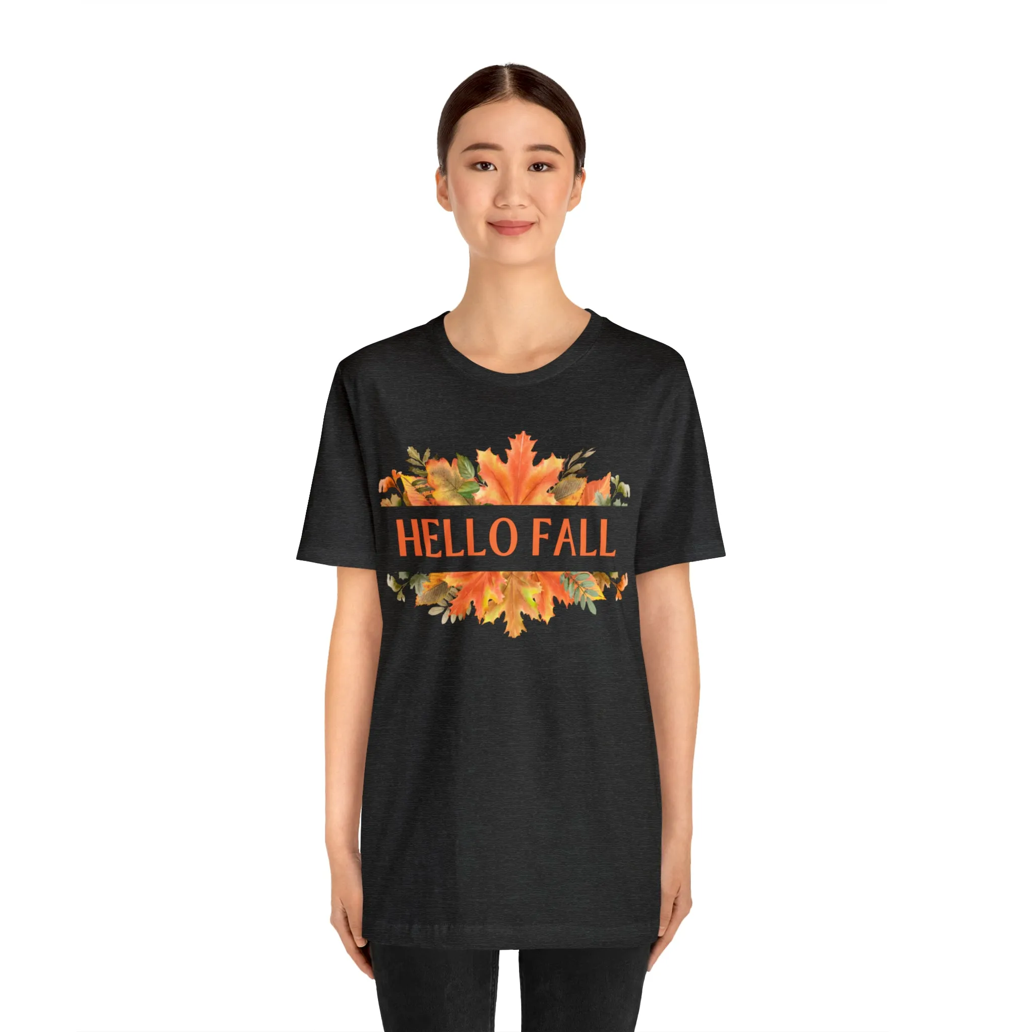 Orange Leaves Hello Fall T-Shirt | Fall  Tee |  Bella Canvas 3001 Unisex |  Thanksgiving Season Short Sleeve Tshirt
