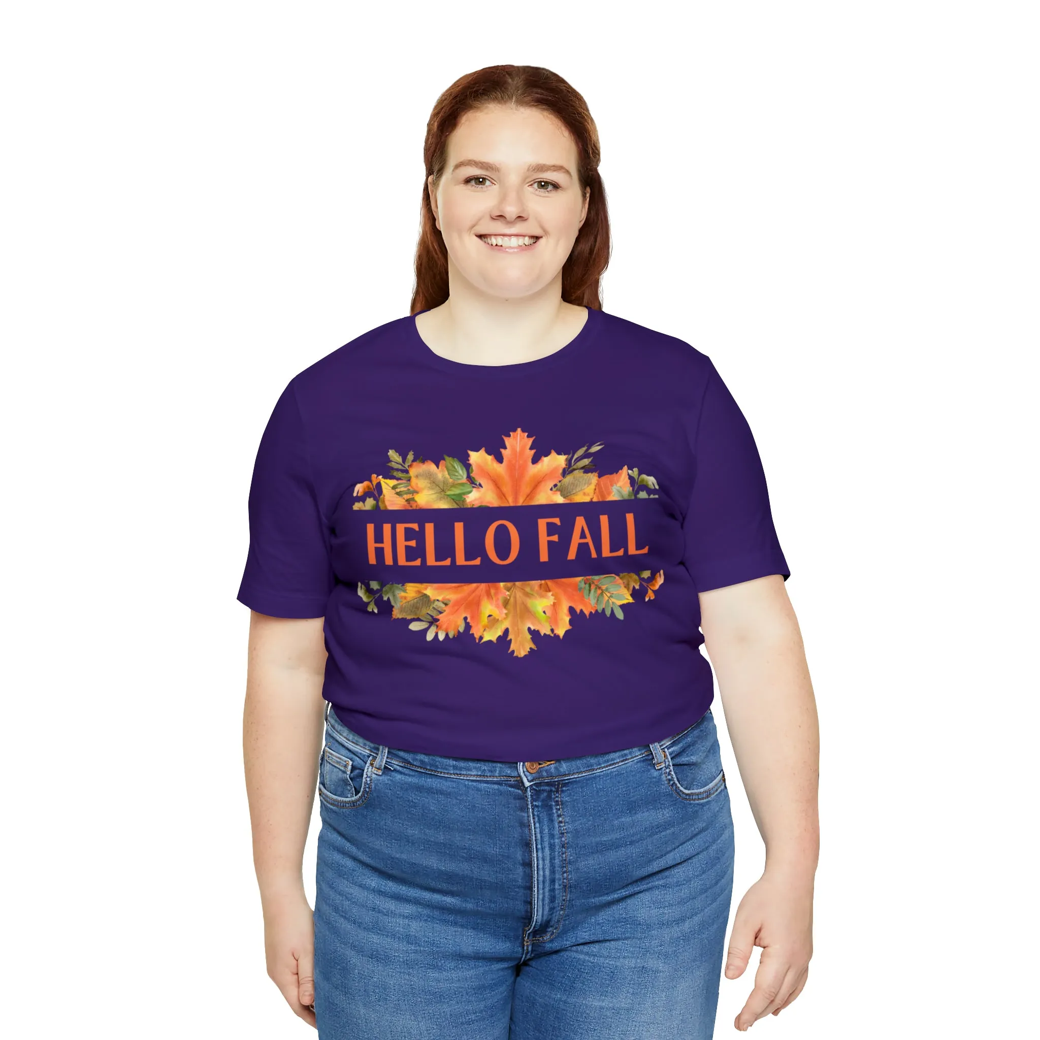 Orange Leaves Hello Fall T-Shirt | Fall  Tee |  Bella Canvas 3001 Unisex |  Thanksgiving Season Short Sleeve Tshirt