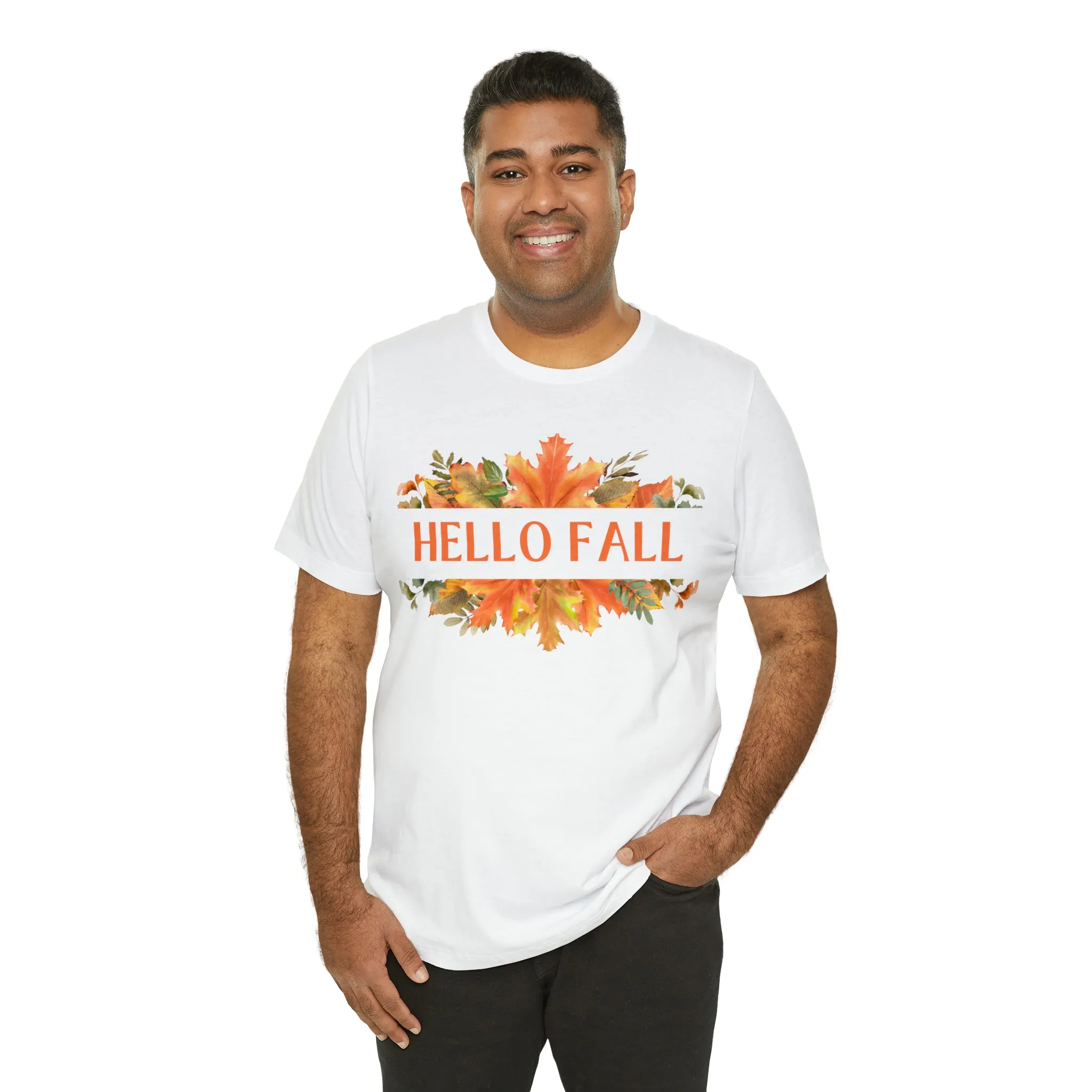 Orange Leaves Hello Fall T-Shirt | Fall  Tee |  Bella Canvas 3001 Unisex |  Thanksgiving Season Short Sleeve Tshirt