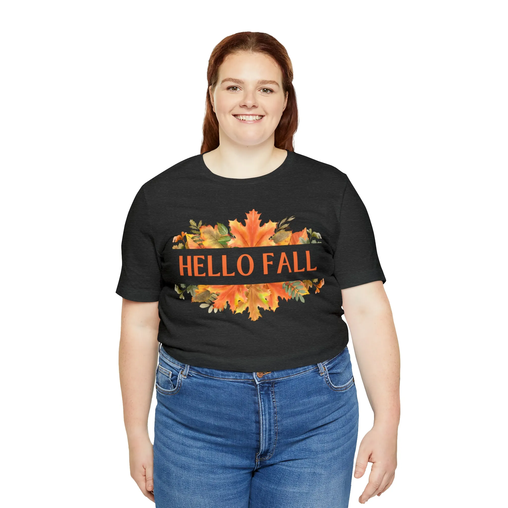 Orange Leaves Hello Fall T-Shirt | Fall  Tee |  Bella Canvas 3001 Unisex |  Thanksgiving Season Short Sleeve Tshirt