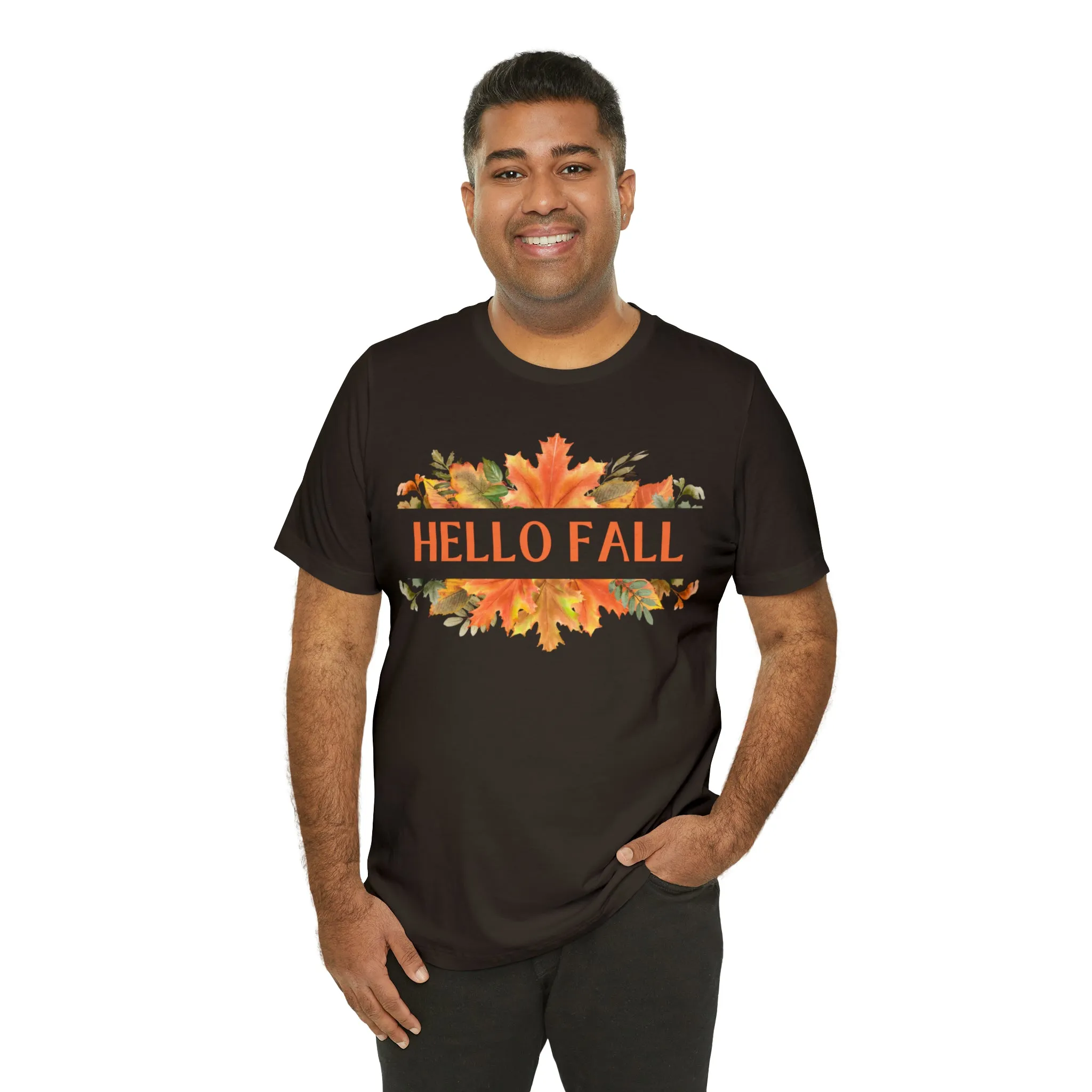 Orange Leaves Hello Fall T-Shirt | Fall  Tee |  Bella Canvas 3001 Unisex |  Thanksgiving Season Short Sleeve Tshirt