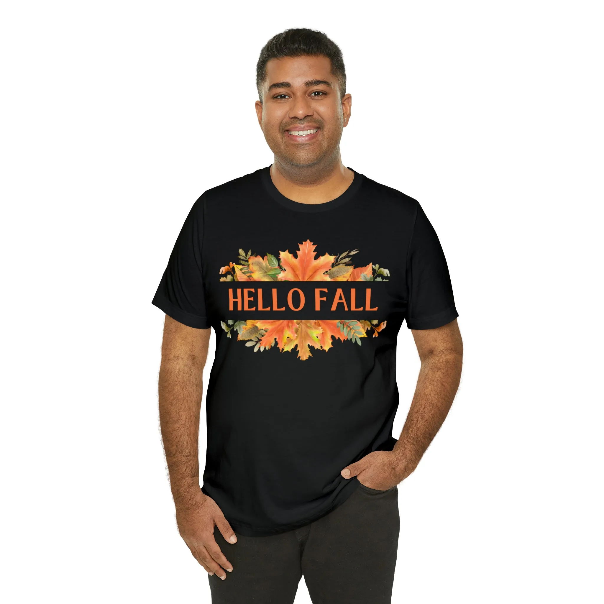 Orange Leaves Hello Fall T-Shirt | Fall  Tee |  Bella Canvas 3001 Unisex |  Thanksgiving Season Short Sleeve Tshirt