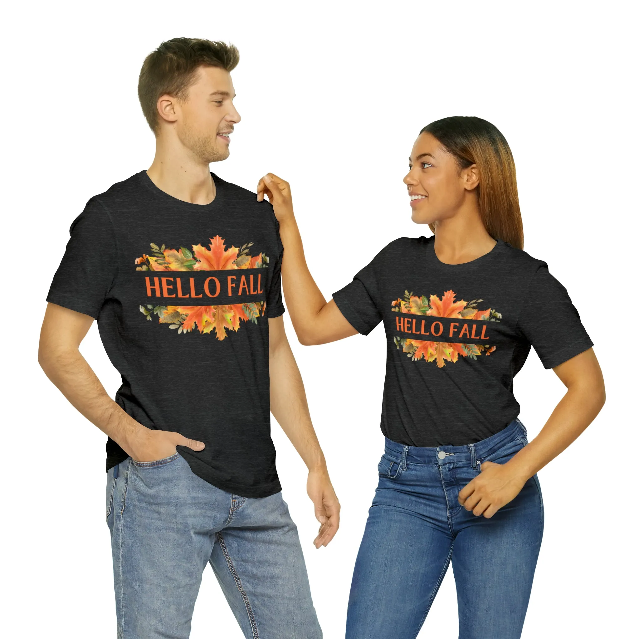 Orange Leaves Hello Fall T-Shirt | Fall  Tee |  Bella Canvas 3001 Unisex |  Thanksgiving Season Short Sleeve Tshirt