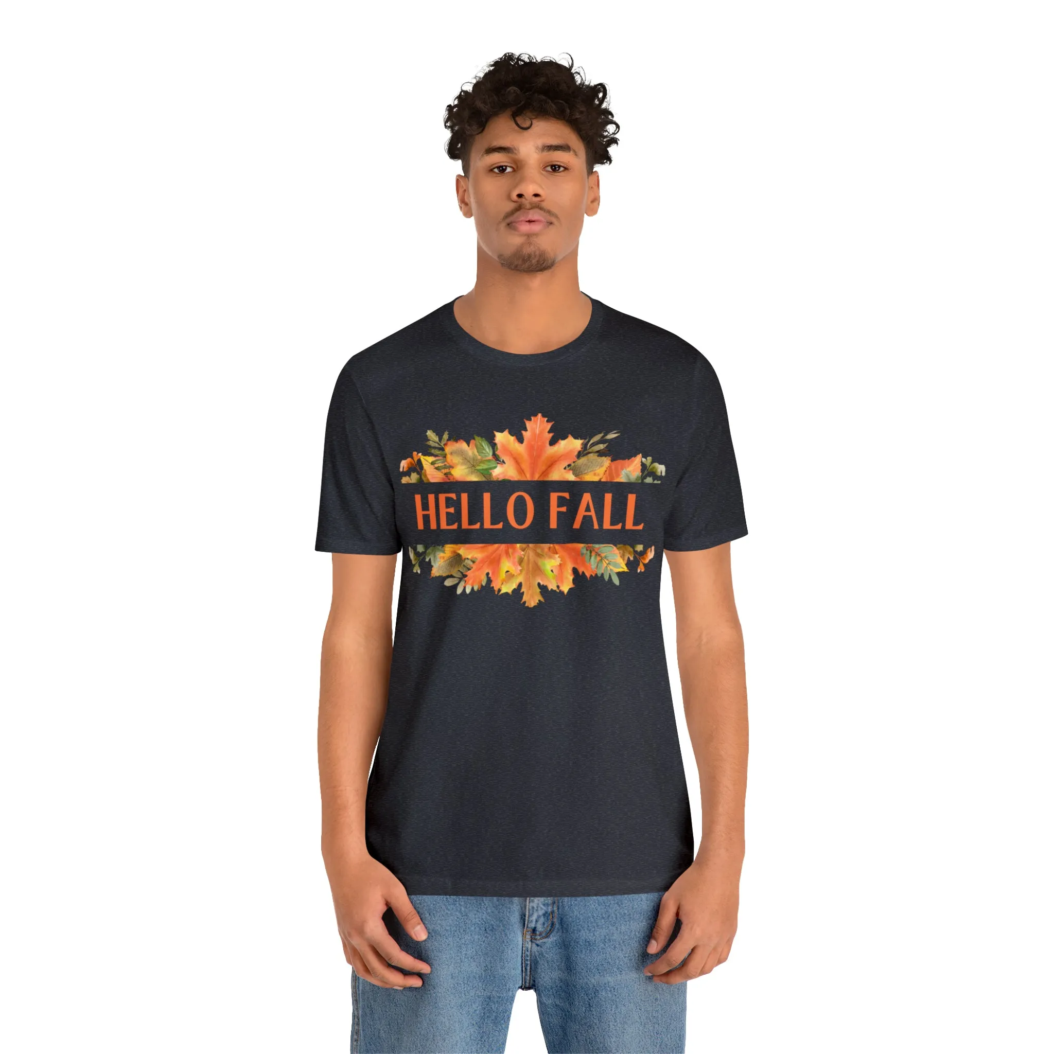 Orange Leaves Hello Fall T-Shirt | Fall  Tee |  Bella Canvas 3001 Unisex |  Thanksgiving Season Short Sleeve Tshirt