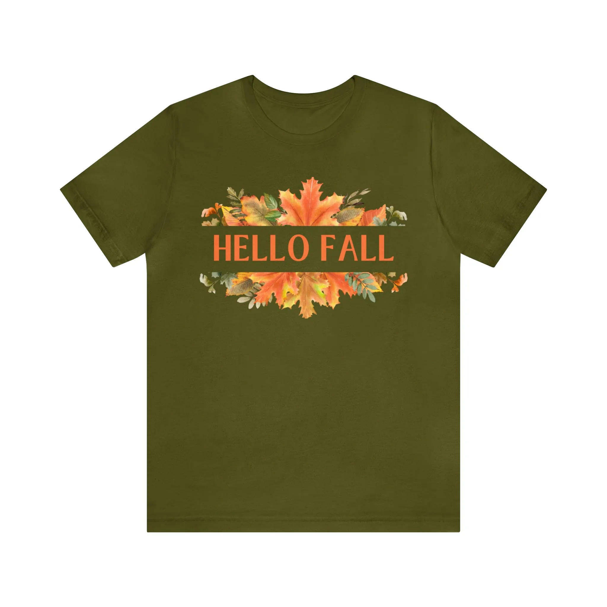 Orange Leaves Hello Fall T-Shirt | Fall  Tee |  Bella Canvas 3001 Unisex |  Thanksgiving Season Short Sleeve Tshirt