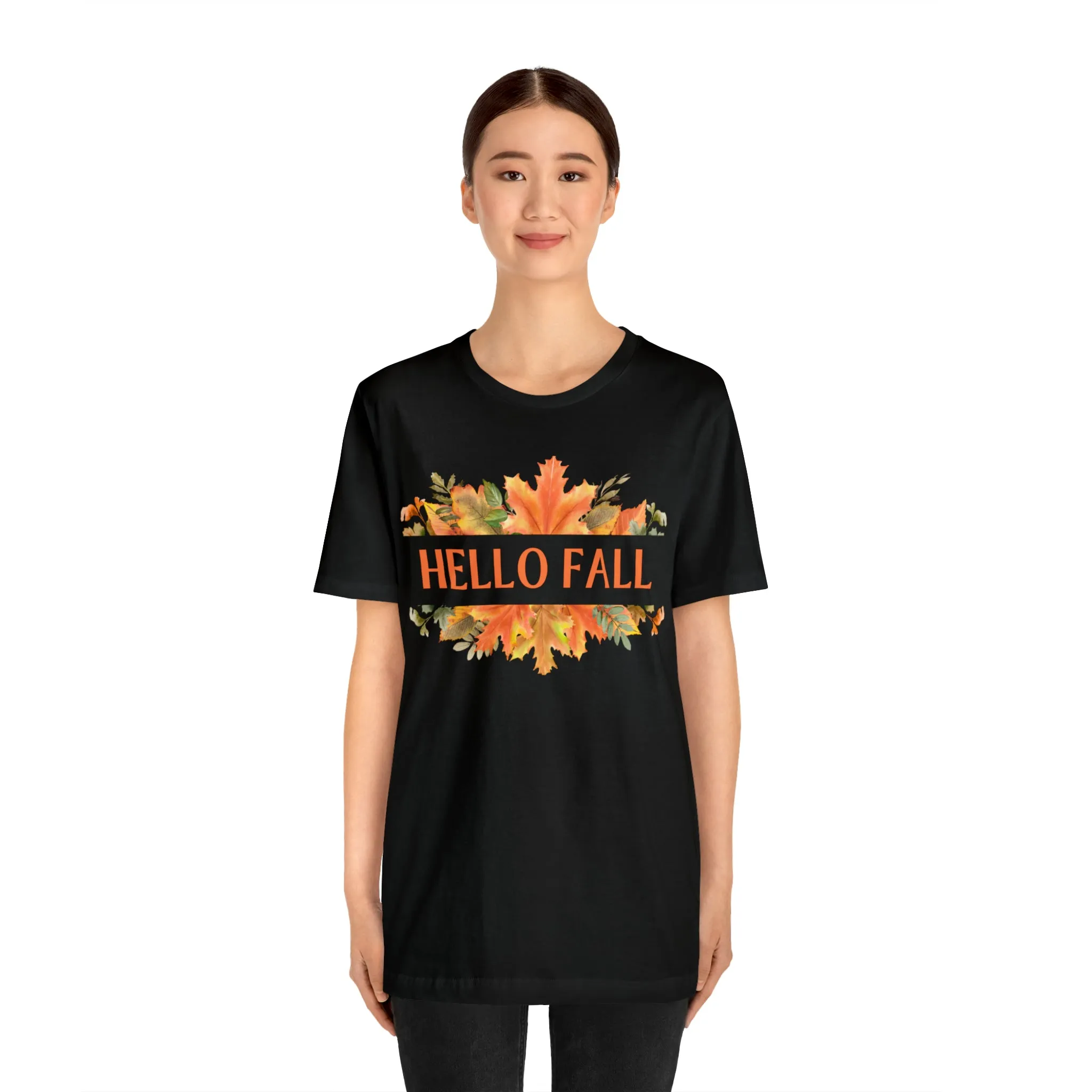 Orange Leaves Hello Fall T-Shirt | Fall  Tee |  Bella Canvas 3001 Unisex |  Thanksgiving Season Short Sleeve Tshirt