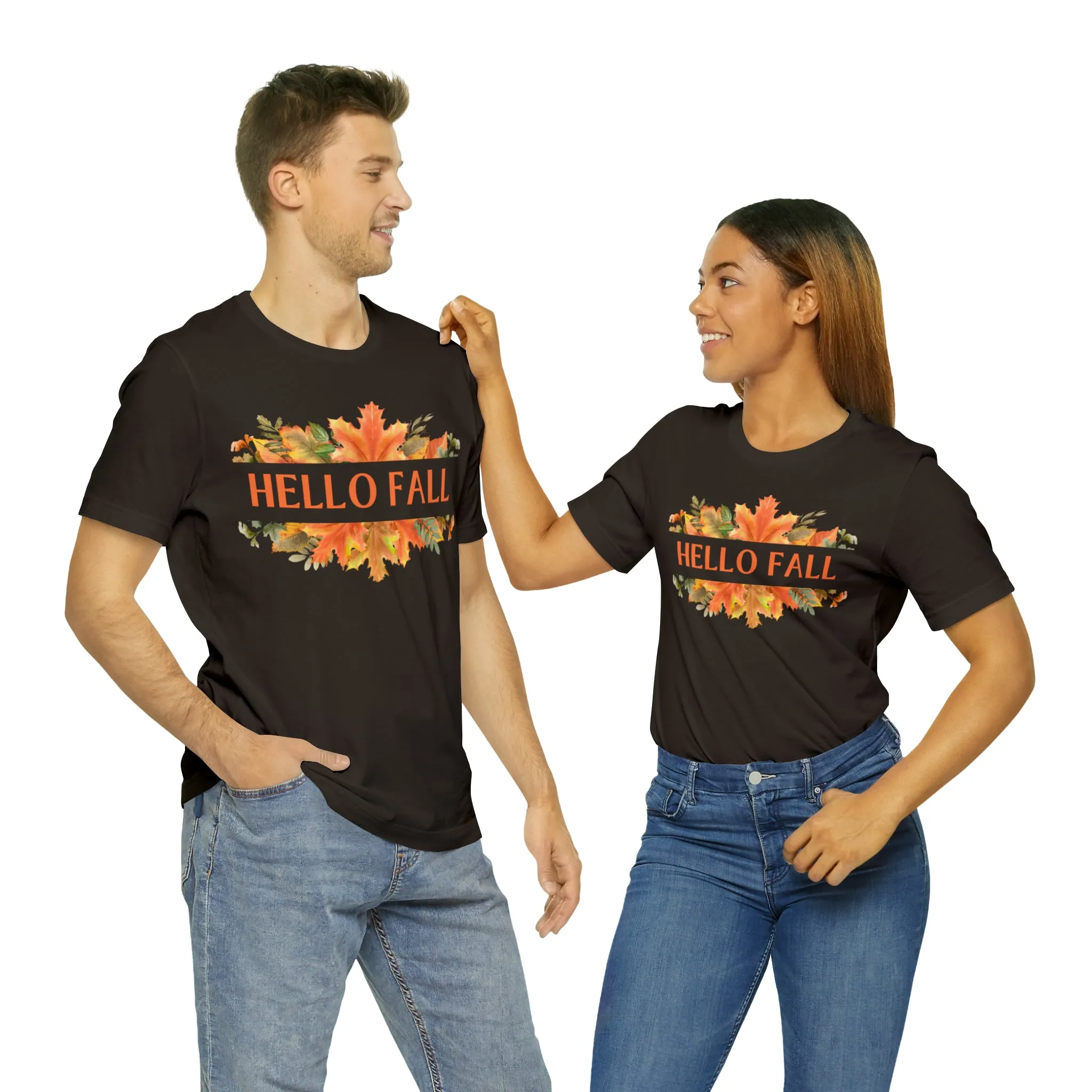 Orange Leaves Hello Fall T-Shirt | Fall  Tee |  Bella Canvas 3001 Unisex |  Thanksgiving Season Short Sleeve Tshirt