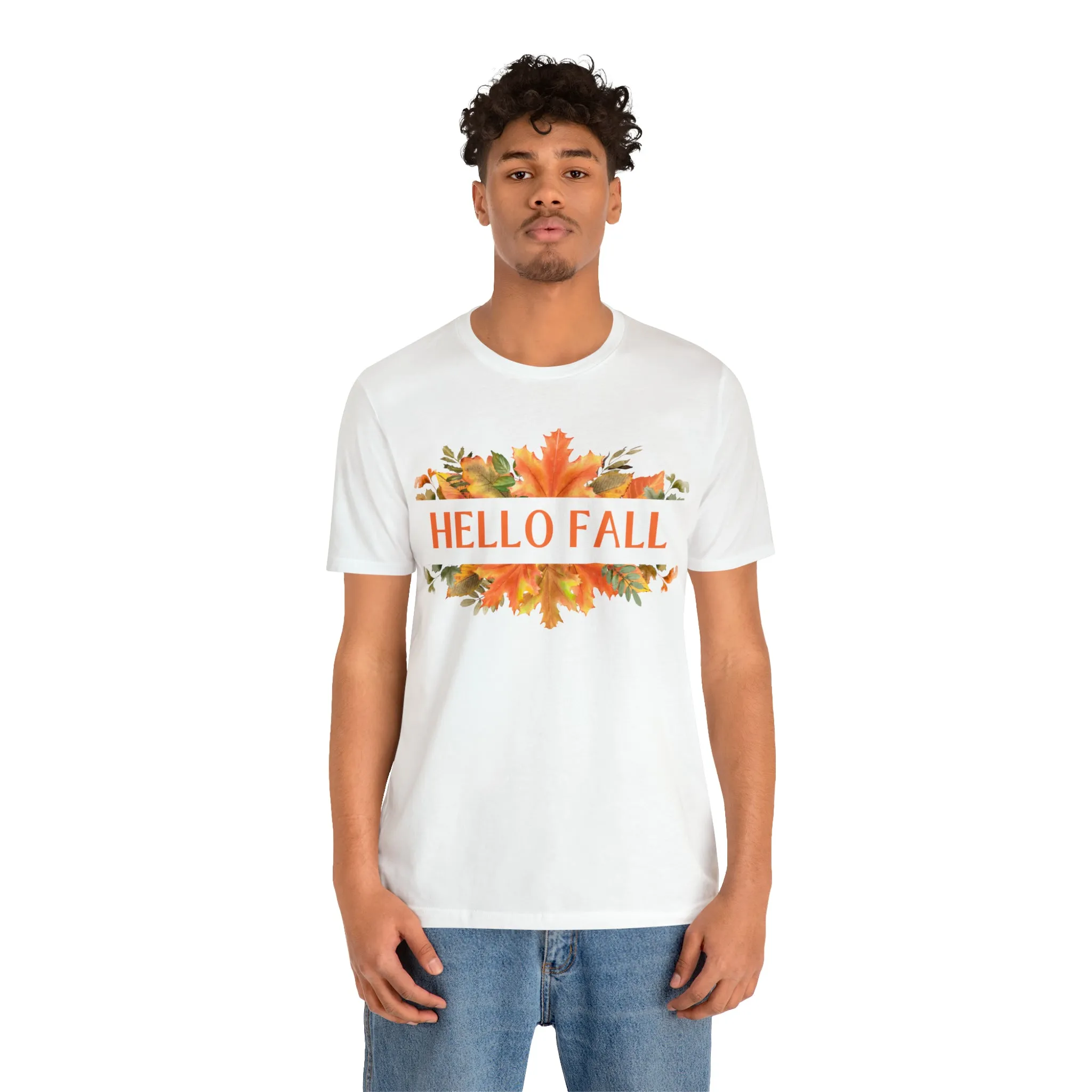 Orange Leaves Hello Fall T-Shirt | Fall  Tee |  Bella Canvas 3001 Unisex |  Thanksgiving Season Short Sleeve Tshirt