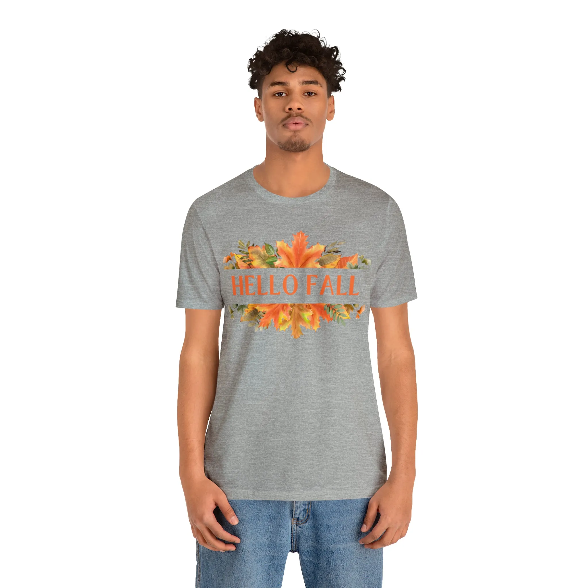Orange Leaves Hello Fall T-Shirt | Fall  Tee |  Bella Canvas 3001 Unisex |  Thanksgiving Season Short Sleeve Tshirt