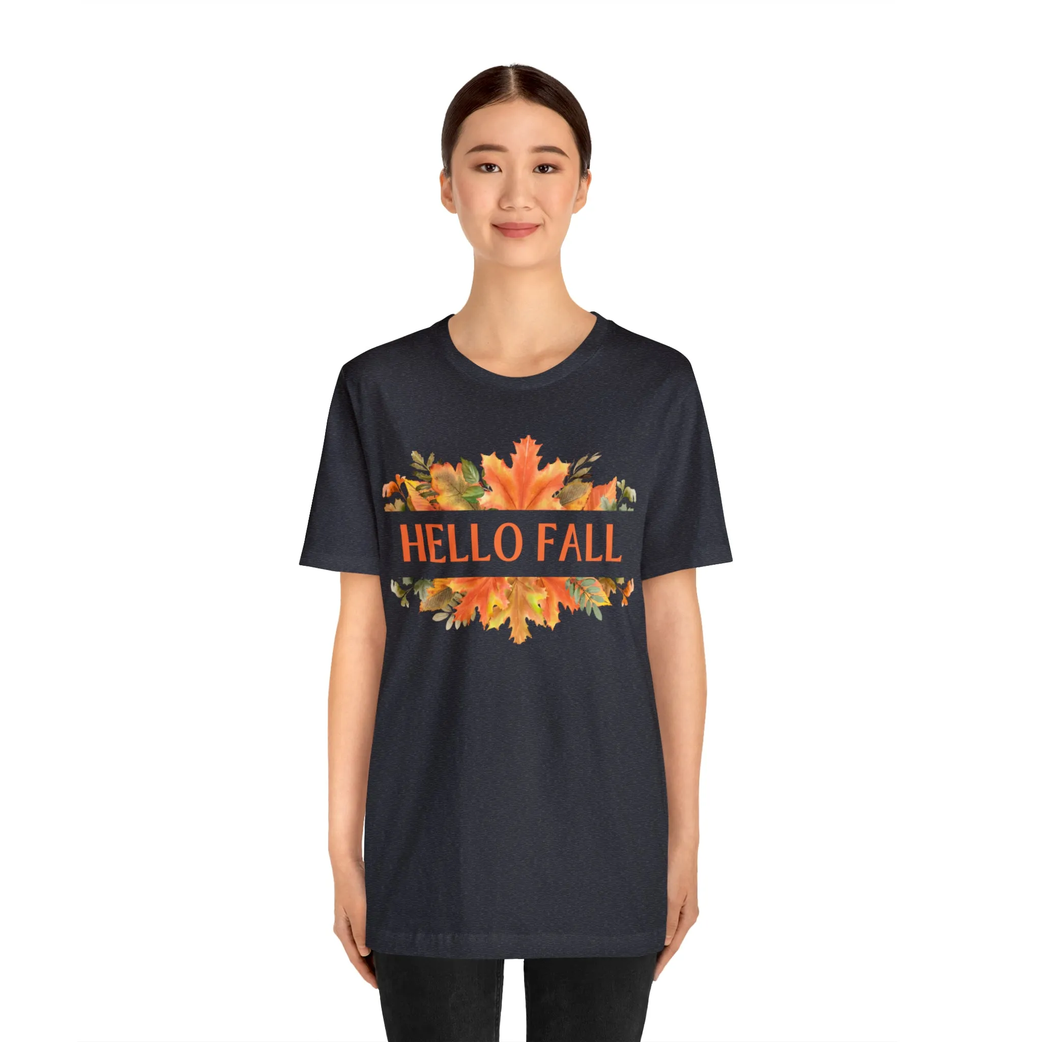 Orange Leaves Hello Fall T-Shirt | Fall  Tee |  Bella Canvas 3001 Unisex |  Thanksgiving Season Short Sleeve Tshirt
