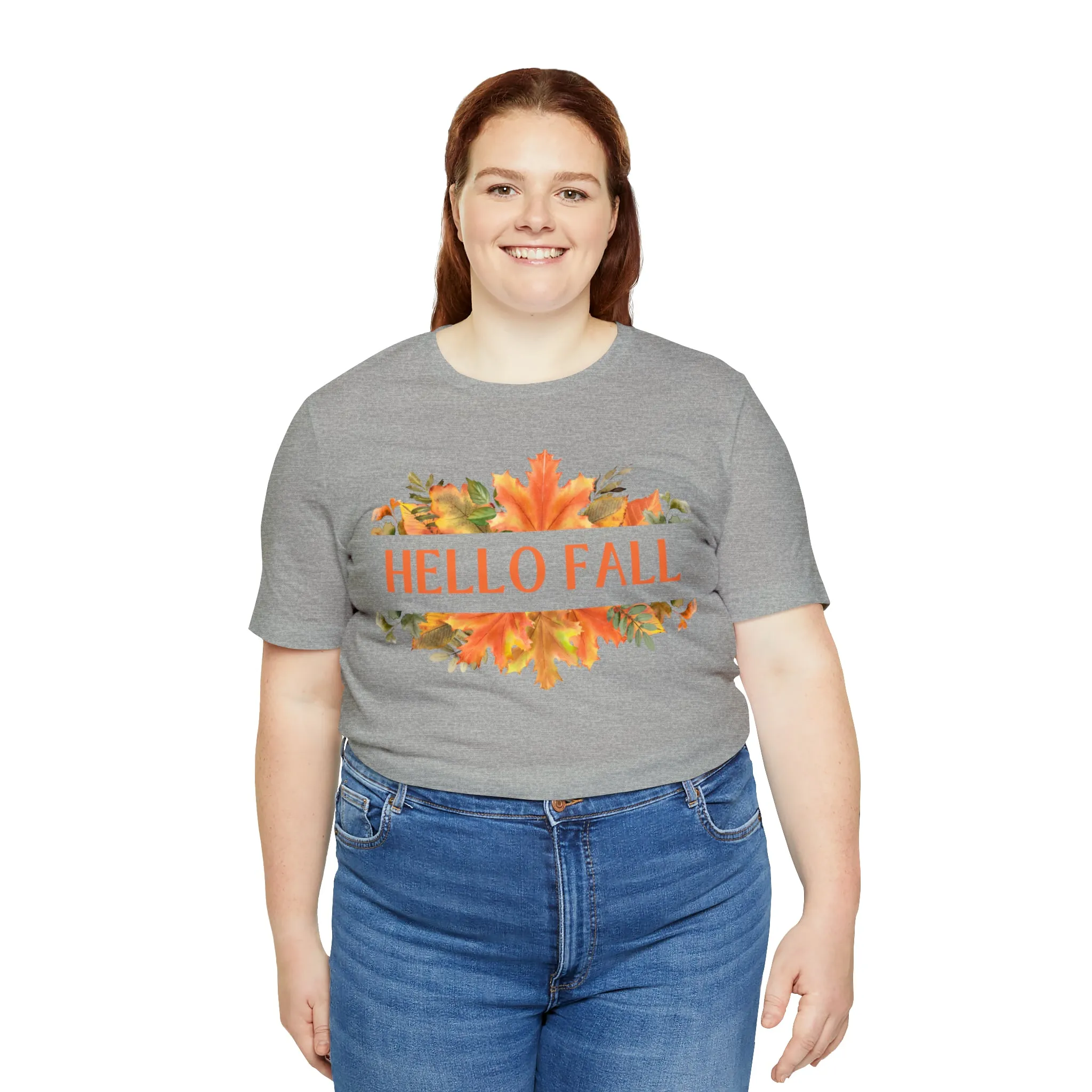 Orange Leaves Hello Fall T-Shirt | Fall  Tee |  Bella Canvas 3001 Unisex |  Thanksgiving Season Short Sleeve Tshirt