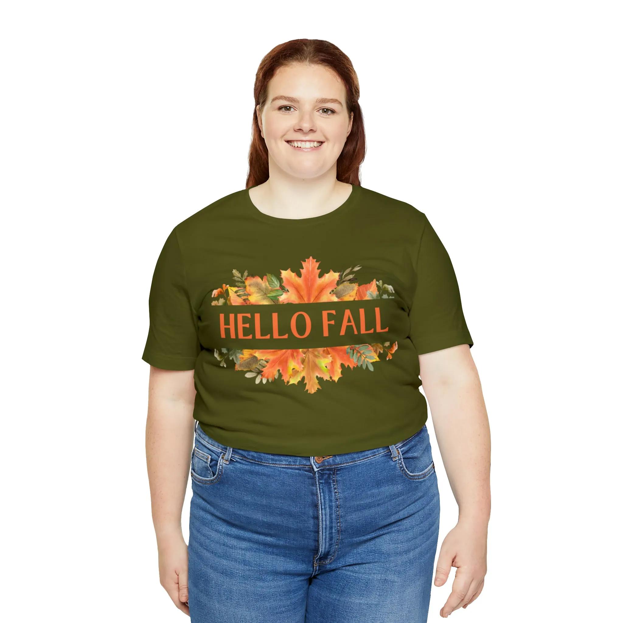 Orange Leaves Hello Fall T-Shirt | Fall  Tee |  Bella Canvas 3001 Unisex |  Thanksgiving Season Short Sleeve Tshirt
