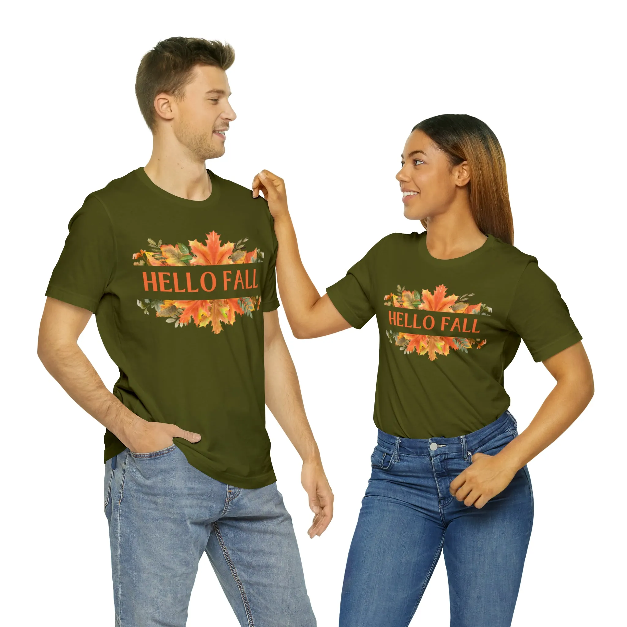 Orange Leaves Hello Fall T-Shirt | Fall  Tee |  Bella Canvas 3001 Unisex |  Thanksgiving Season Short Sleeve Tshirt