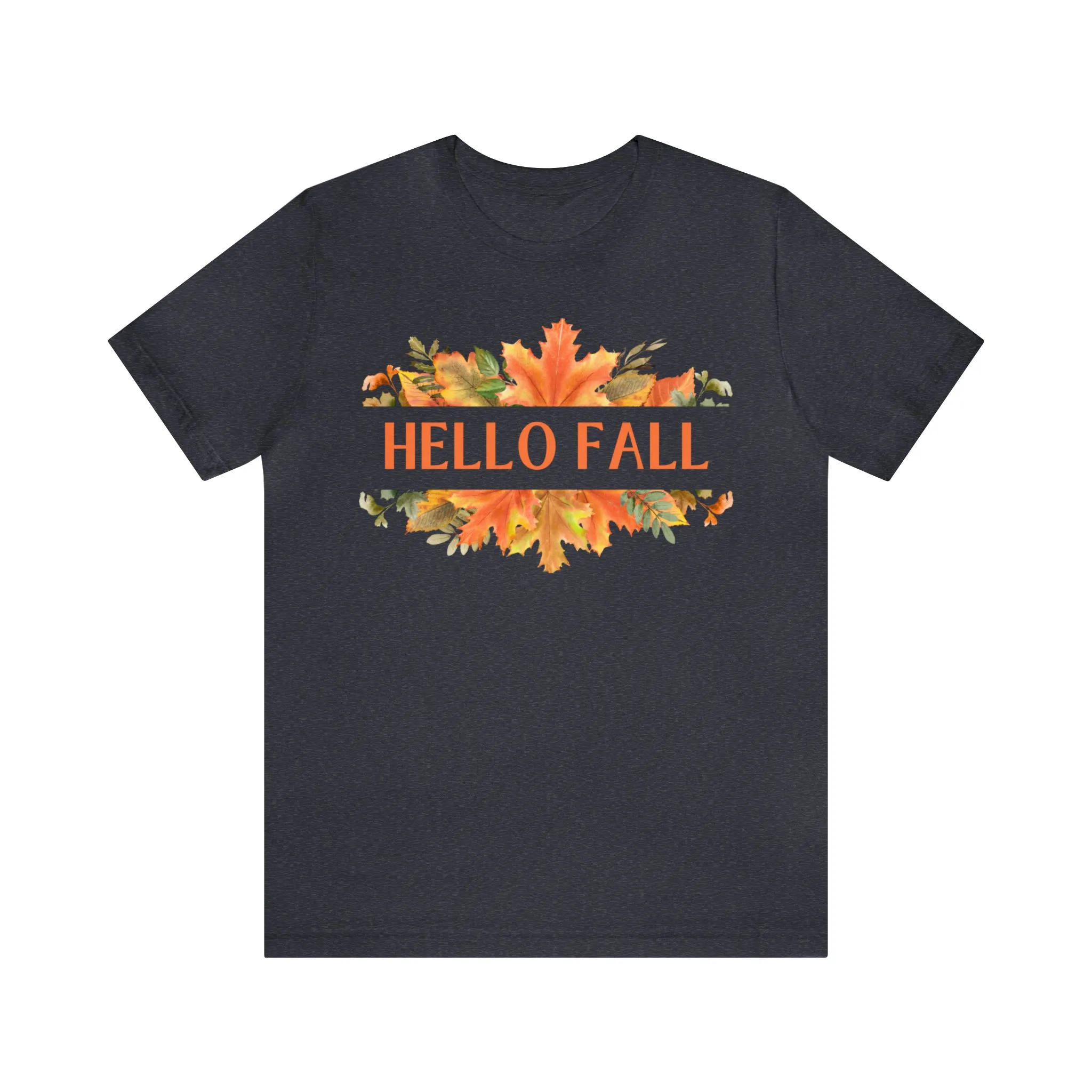 Orange Leaves Hello Fall T-Shirt | Fall  Tee |  Bella Canvas 3001 Unisex |  Thanksgiving Season Short Sleeve Tshirt