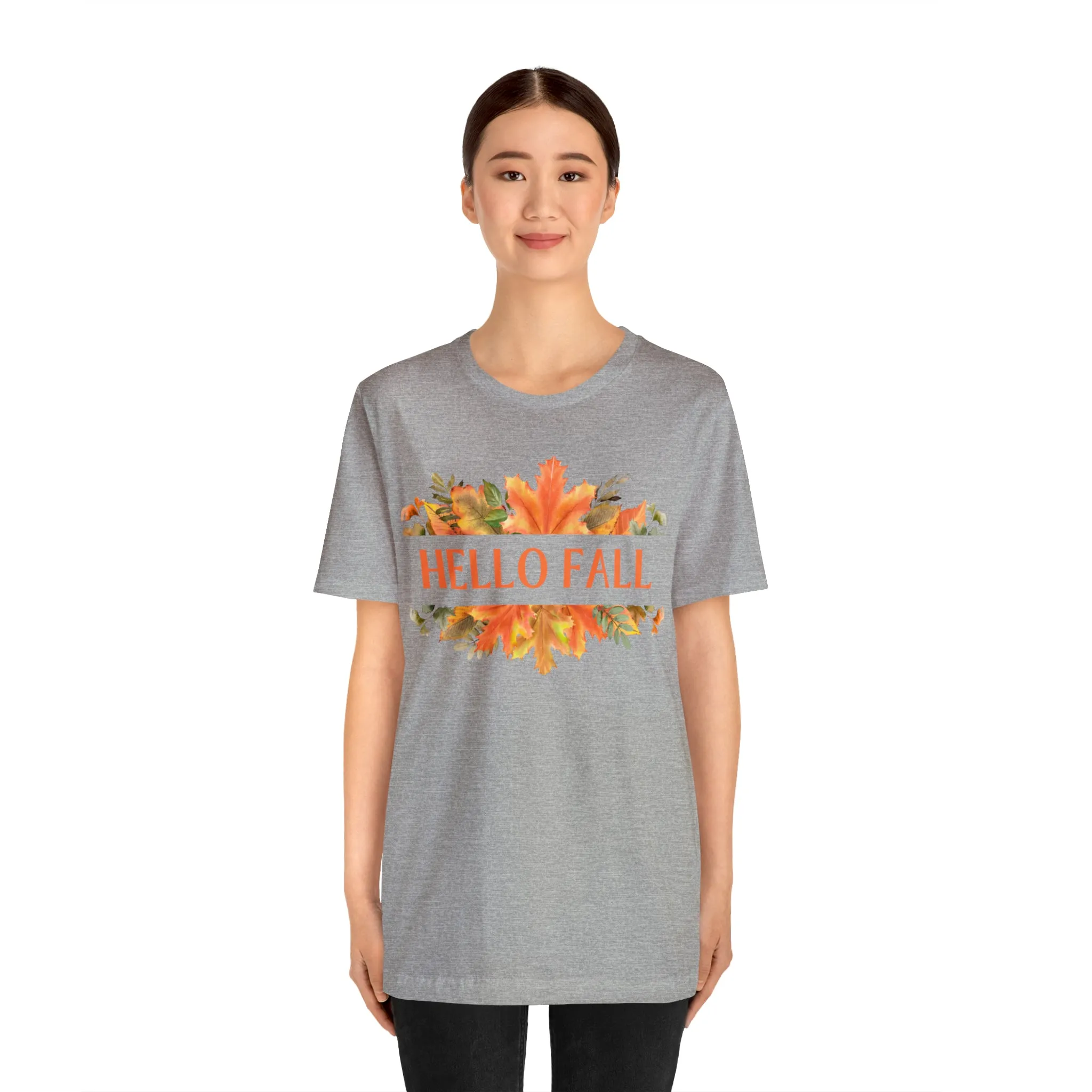 Orange Leaves Hello Fall T-Shirt | Fall  Tee |  Bella Canvas 3001 Unisex |  Thanksgiving Season Short Sleeve Tshirt