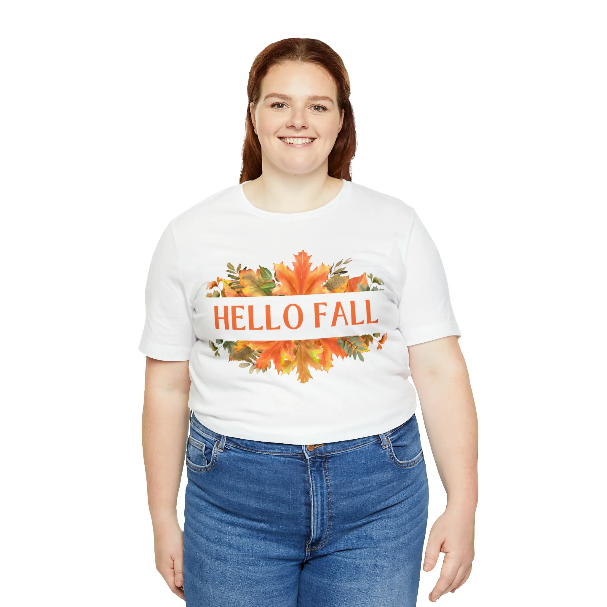 Orange Leaves Hello Fall T-Shirt | Fall  Tee |  Bella Canvas 3001 Unisex |  Thanksgiving Season Short Sleeve Tshirt