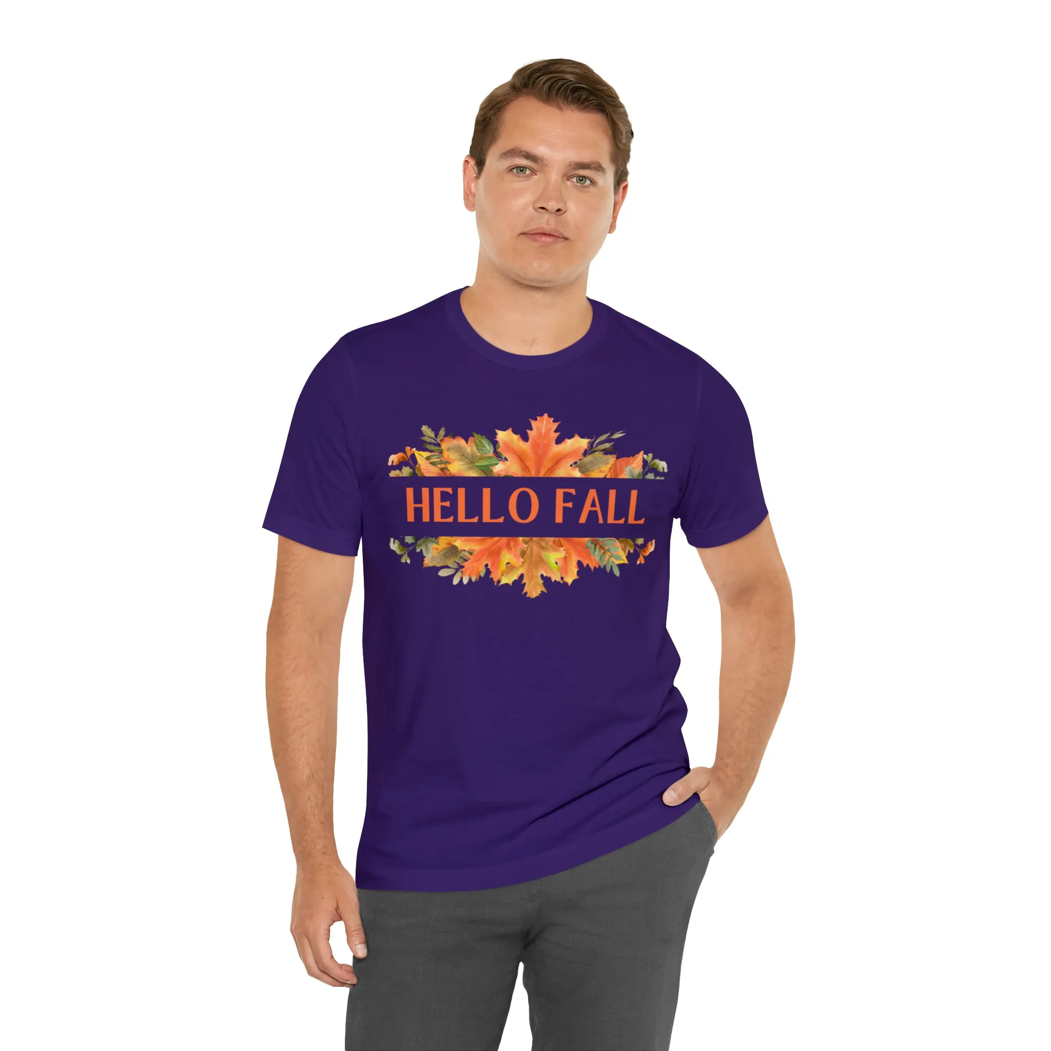 Orange Leaves Hello Fall T-Shirt | Fall  Tee |  Bella Canvas 3001 Unisex |  Thanksgiving Season Short Sleeve Tshirt