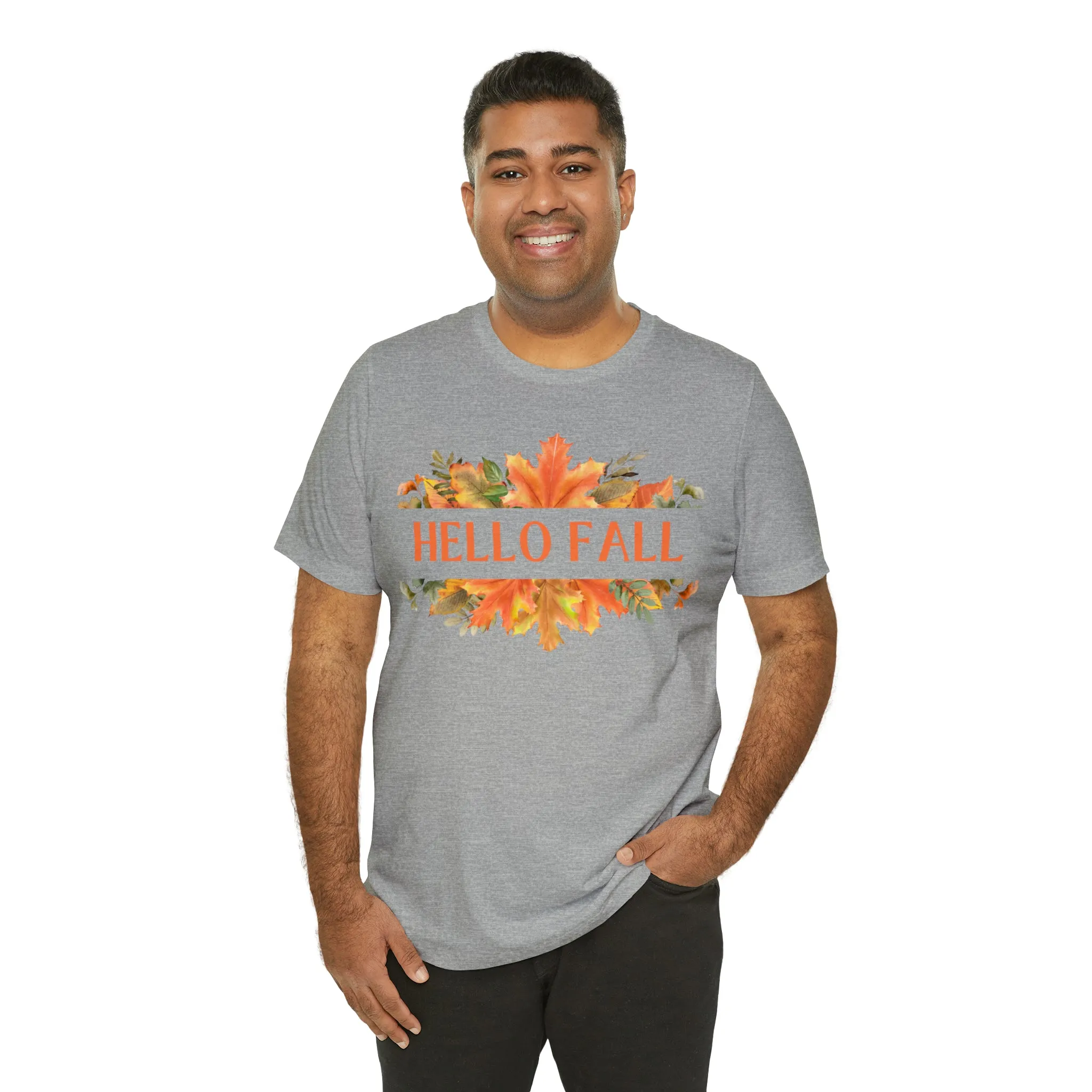 Orange Leaves Hello Fall T-Shirt | Fall  Tee |  Bella Canvas 3001 Unisex |  Thanksgiving Season Short Sleeve Tshirt