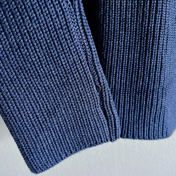 Pact Fisherman Knit Tie-back Ribbed V-Neck Blue Sweater NWOT