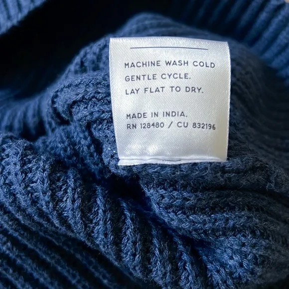 Pact Fisherman Knit Tie-back Ribbed V-Neck Blue Sweater NWOT