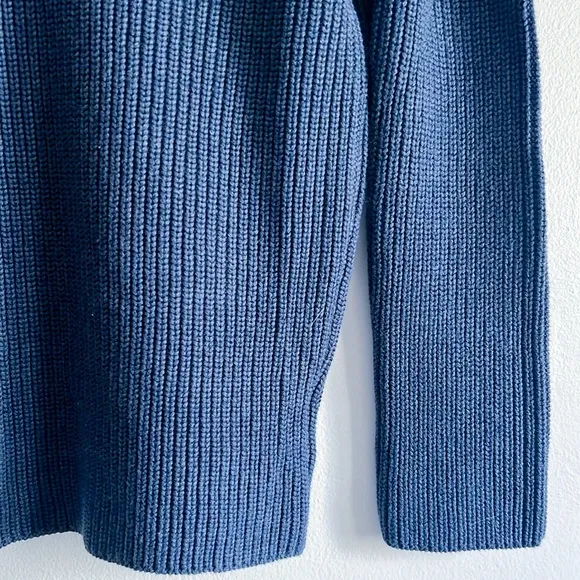 Pact Fisherman Knit Tie-back Ribbed V-Neck Blue Sweater NWOT