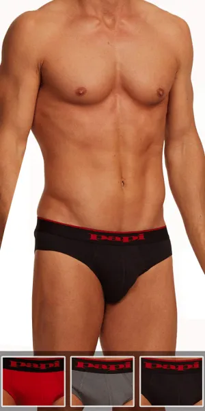 Papi 980403-950 3-Pack Cotton Stretch Brief 1 Black, 1 Gray, 1 Red