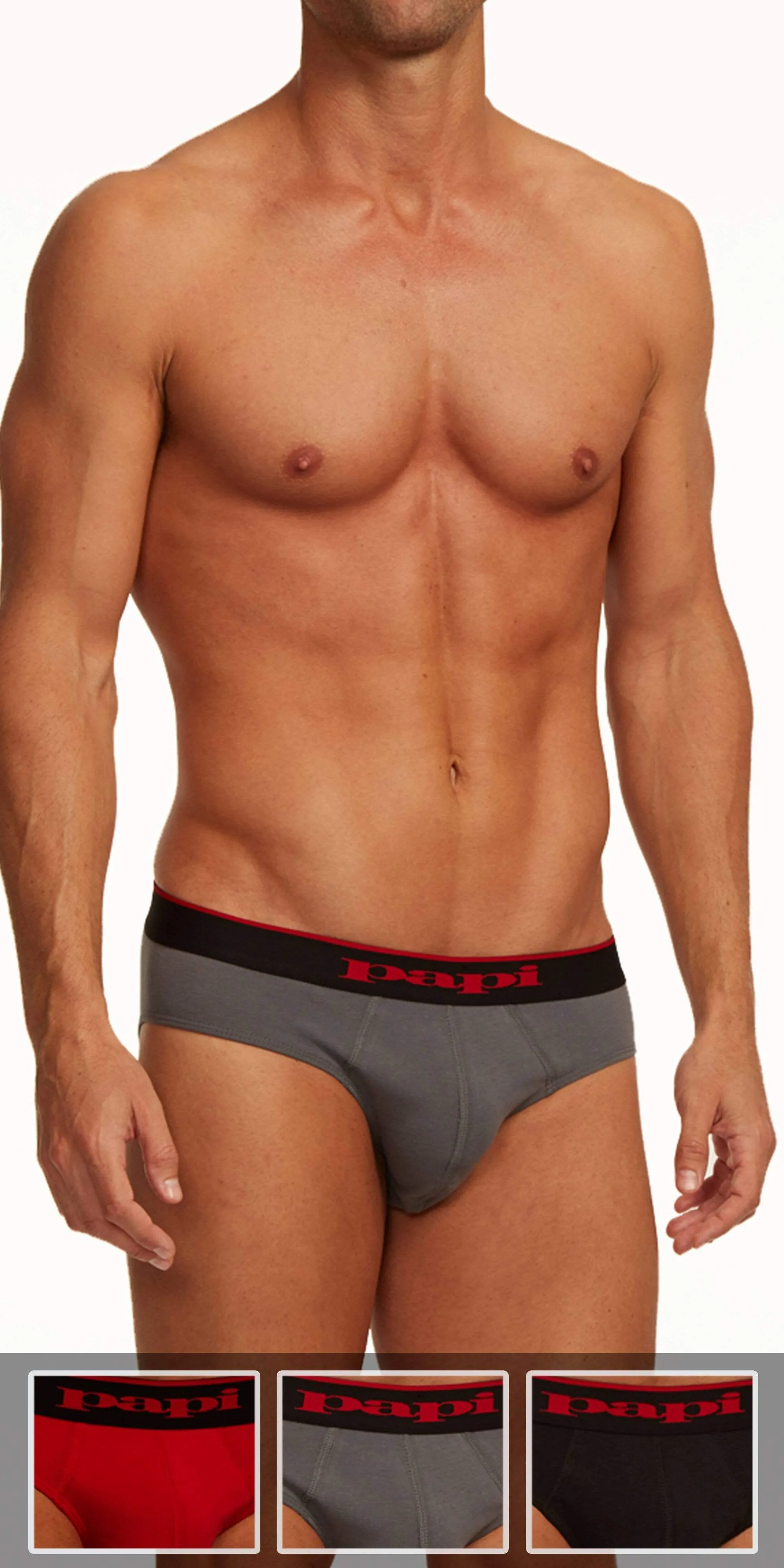 Papi 980403-950 3-Pack Cotton Stretch Brief 1 Black, 1 Gray, 1 Red