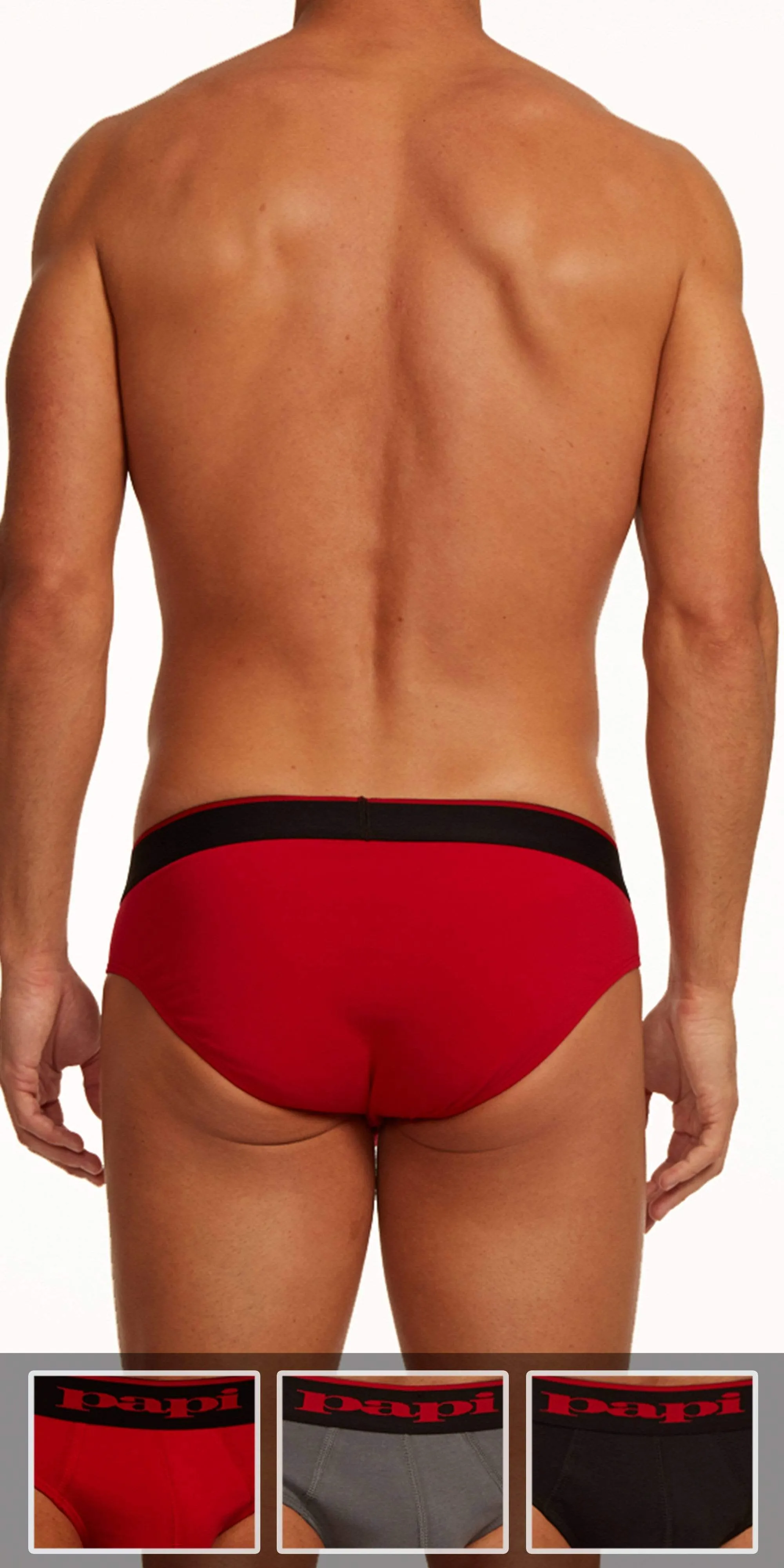 Papi 980403-950 3-Pack Cotton Stretch Brief 1 Black, 1 Gray, 1 Red