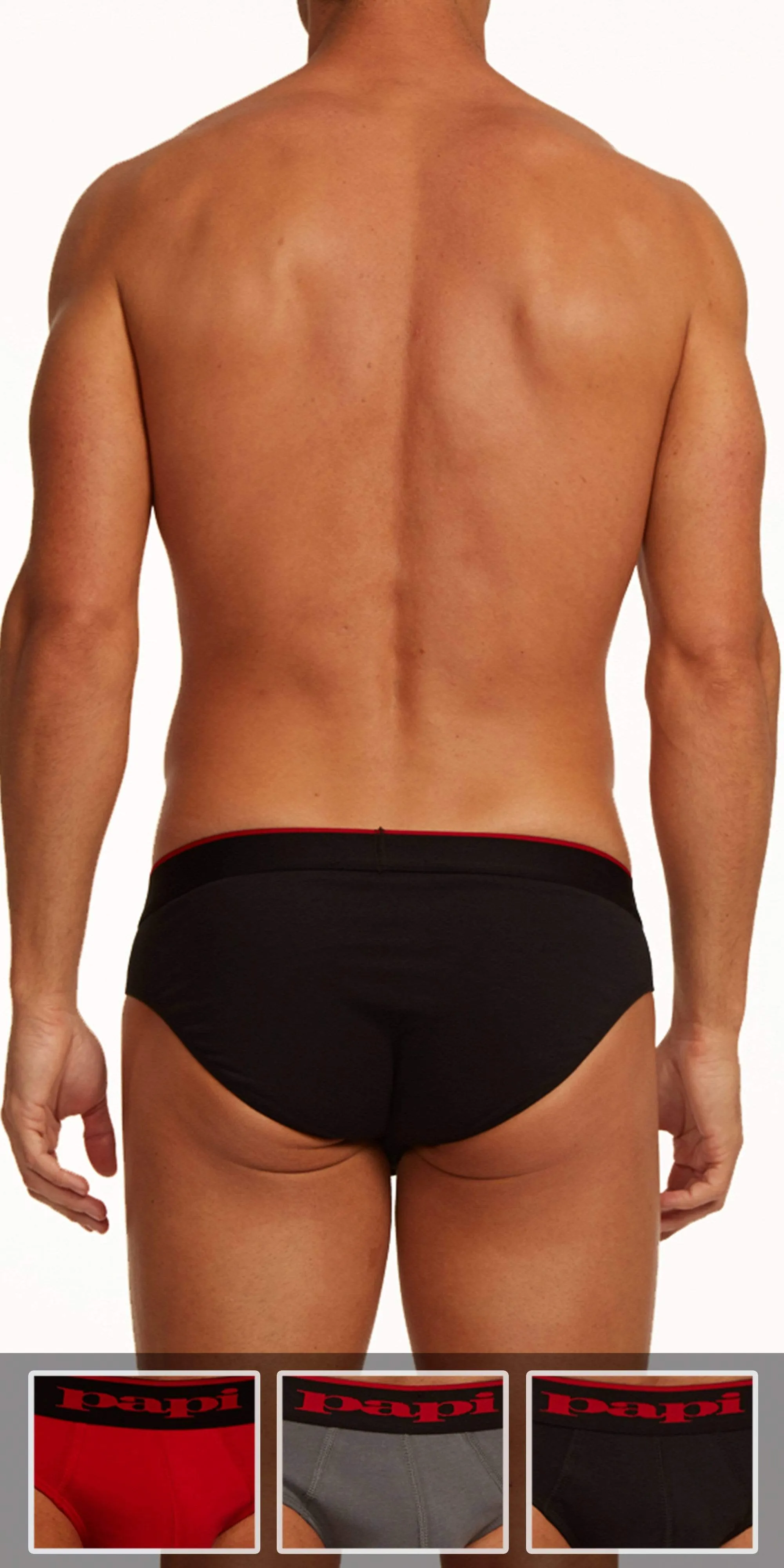 Papi 980403-950 3-Pack Cotton Stretch Brief 1 Black, 1 Gray, 1 Red