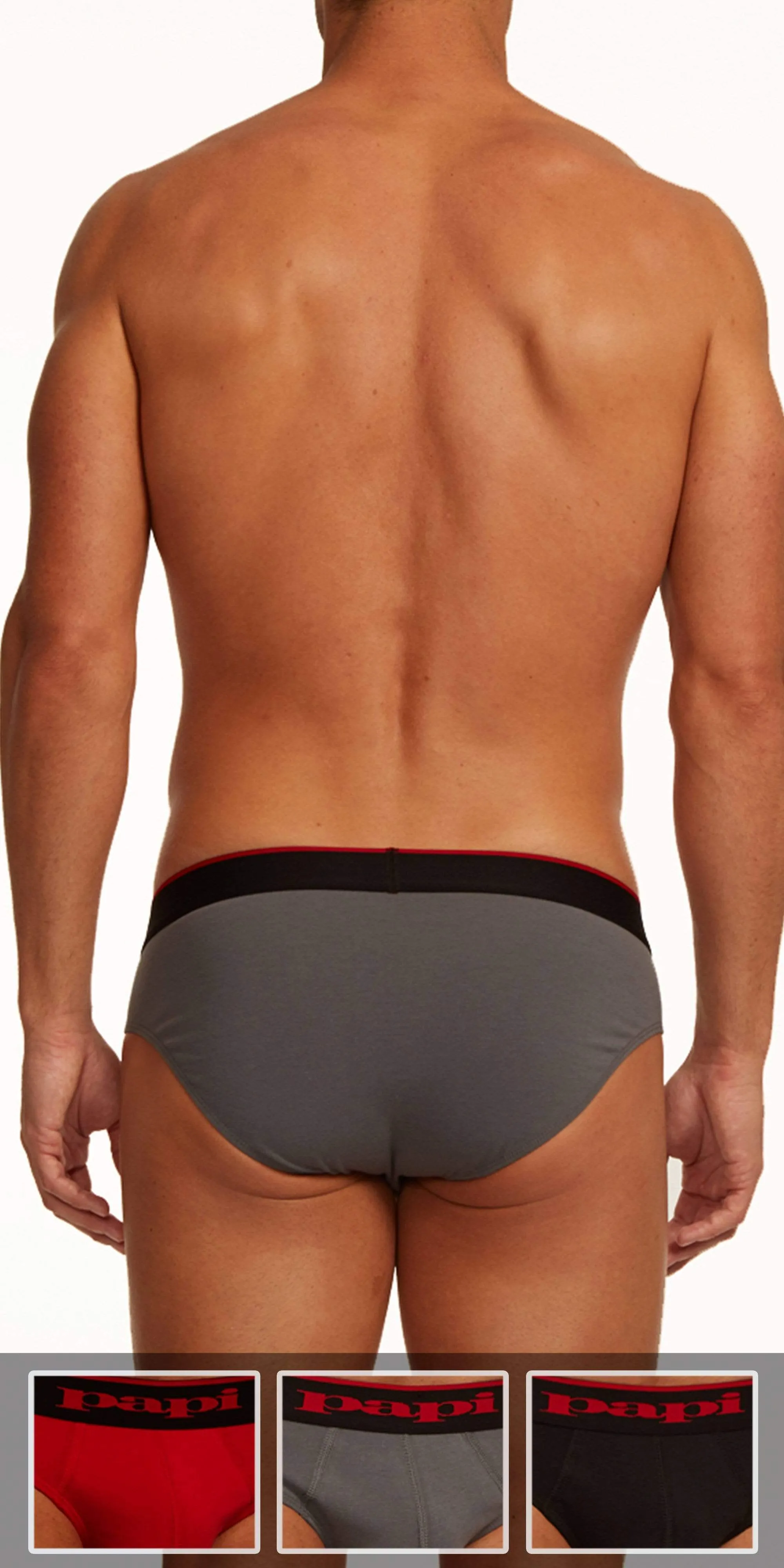 Papi 980403-950 3-Pack Cotton Stretch Brief 1 Black, 1 Gray, 1 Red