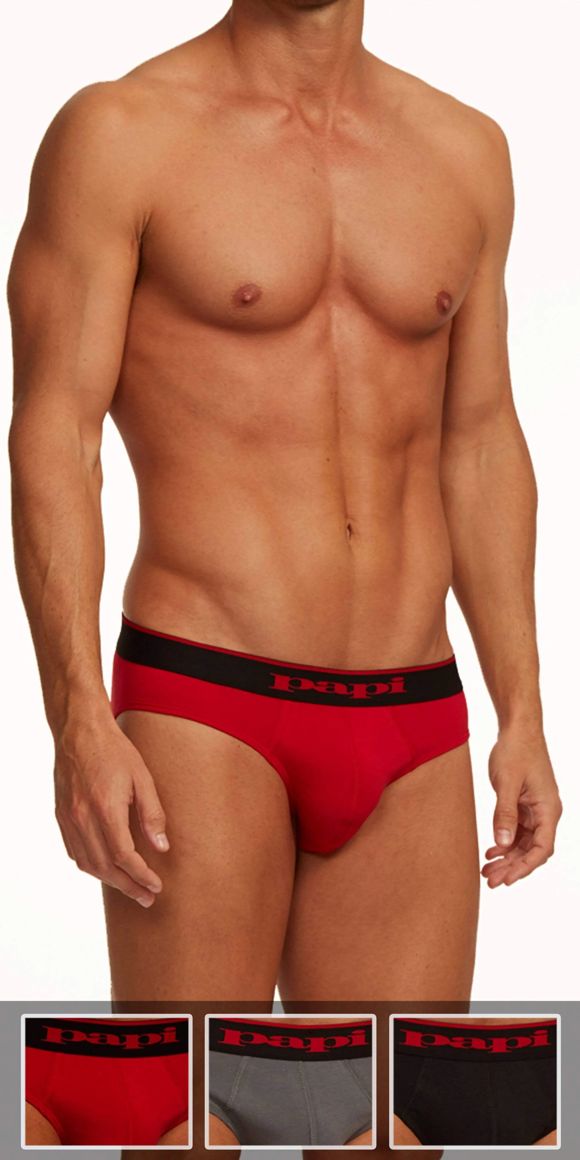 Papi 980403-950 3-Pack Cotton Stretch Brief 1 Black, 1 Gray, 1 Red