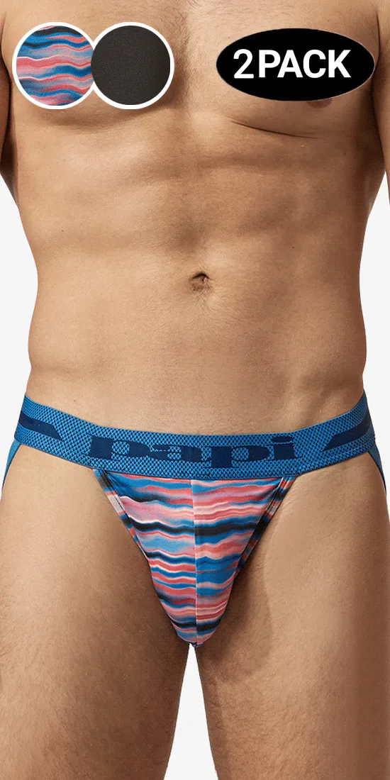 Papi Umpa081 2pk Microflex Jockstrap Waves-black