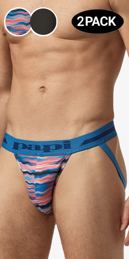 Papi Umpa081 2pk Microflex Jockstrap Waves-black