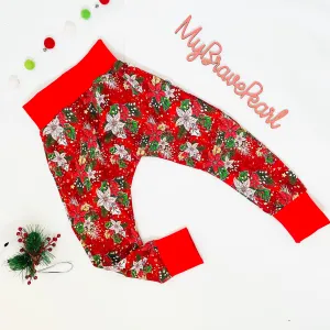 Ready To Ship 3-4Y Red Poinsettia Christmas Harems