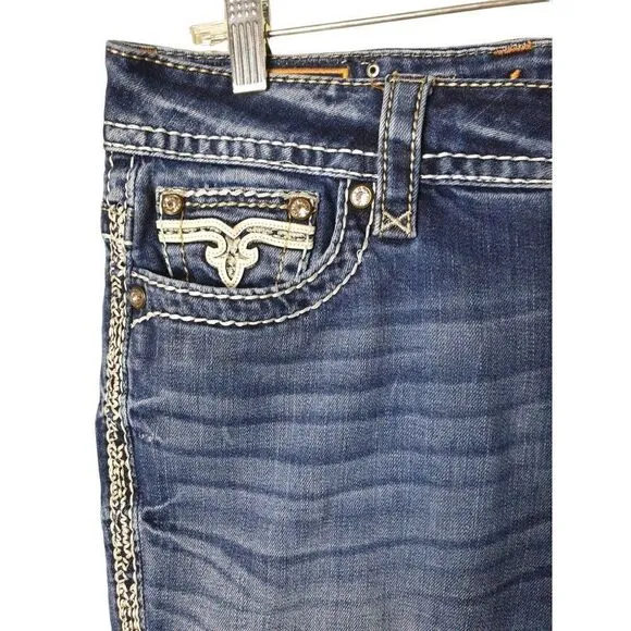 Rock Revival Women's Jen Straight Studded Rhinestone Denim Jeans Size 31 NEW