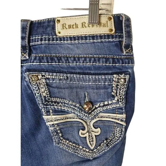 Rock Revival Women's Jen Straight Studded Rhinestone Denim Jeans Size 31 NEW