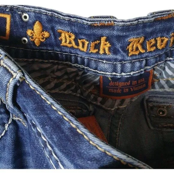 Rock Revival Women's Jen Straight Studded Rhinestone Denim Jeans Size 31 NEW