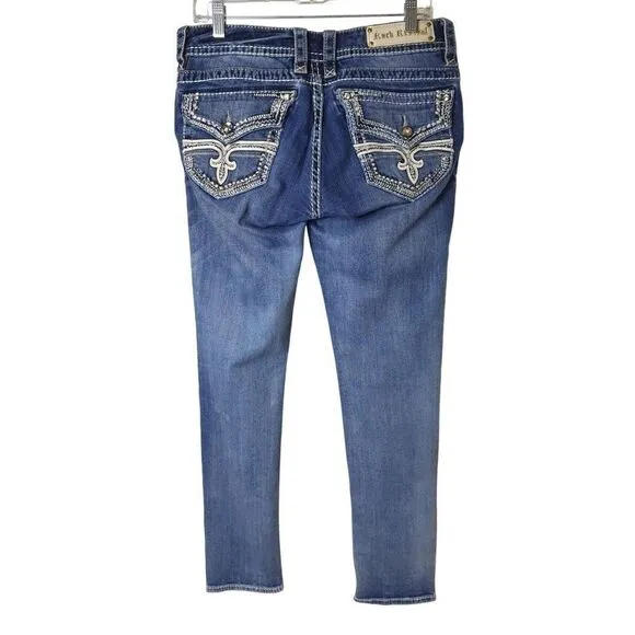 Rock Revival Women's Jen Straight Studded Rhinestone Denim Jeans Size 31 NEW