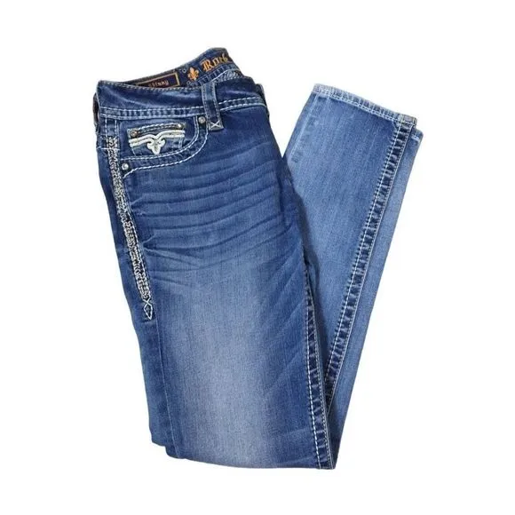 Rock Revival Women's Jen Straight Studded Rhinestone Denim Jeans Size 31 NEW