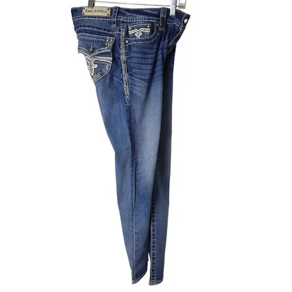 Rock Revival Women's Jen Straight Studded Rhinestone Denim Jeans Size 31 NEW