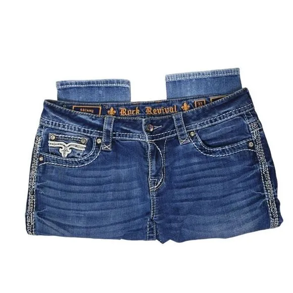 Rock Revival Women's Jen Straight Studded Rhinestone Denim Jeans Size 31 NEW