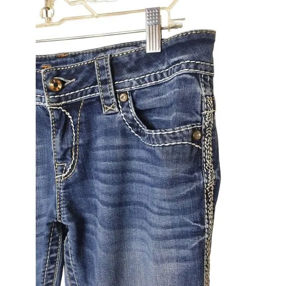 Rock Revival Women's Jen Straight Studded Rhinestone Denim Jeans Size 31 NEW