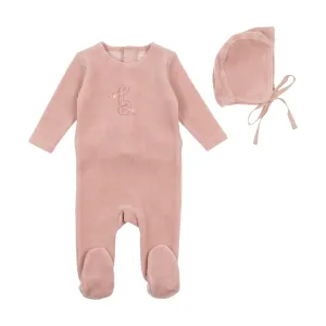 Rose smoke velour footie   bonnet by Bee & Dee