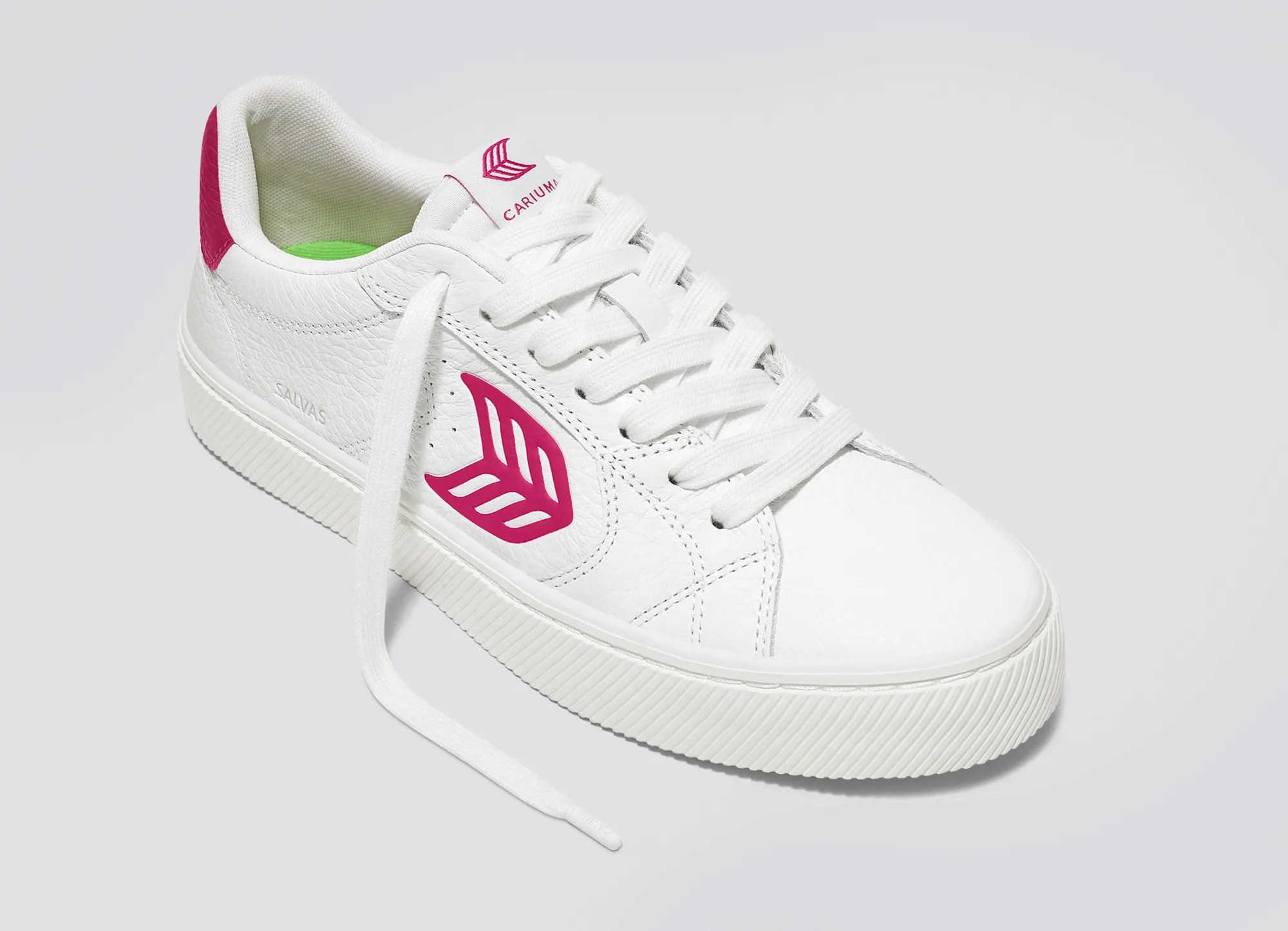 SALVAS White Premium Leather Jazzy Pink Logo Sneaker Women