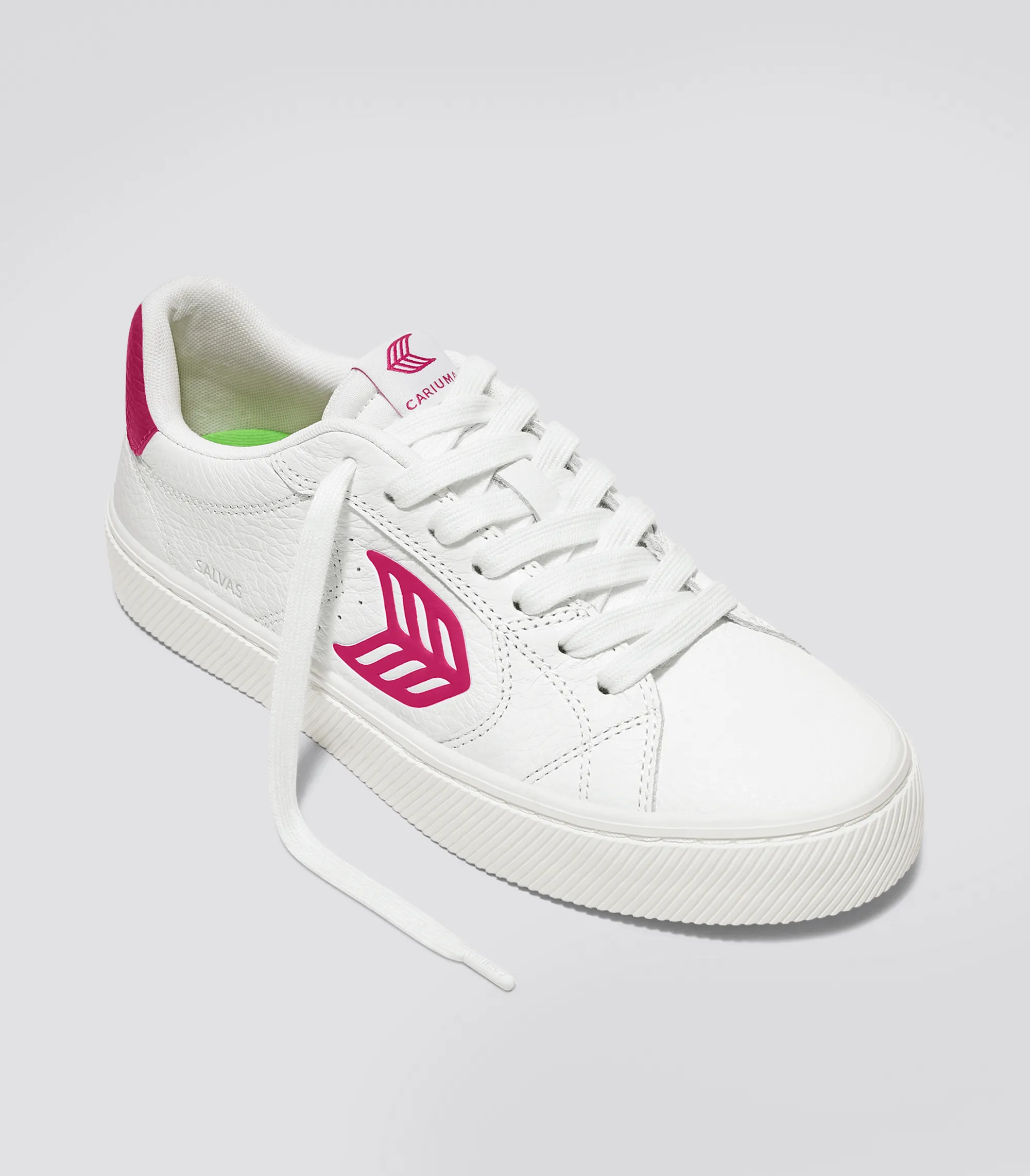 SALVAS White Premium Leather Jazzy Pink Logo Sneaker Women