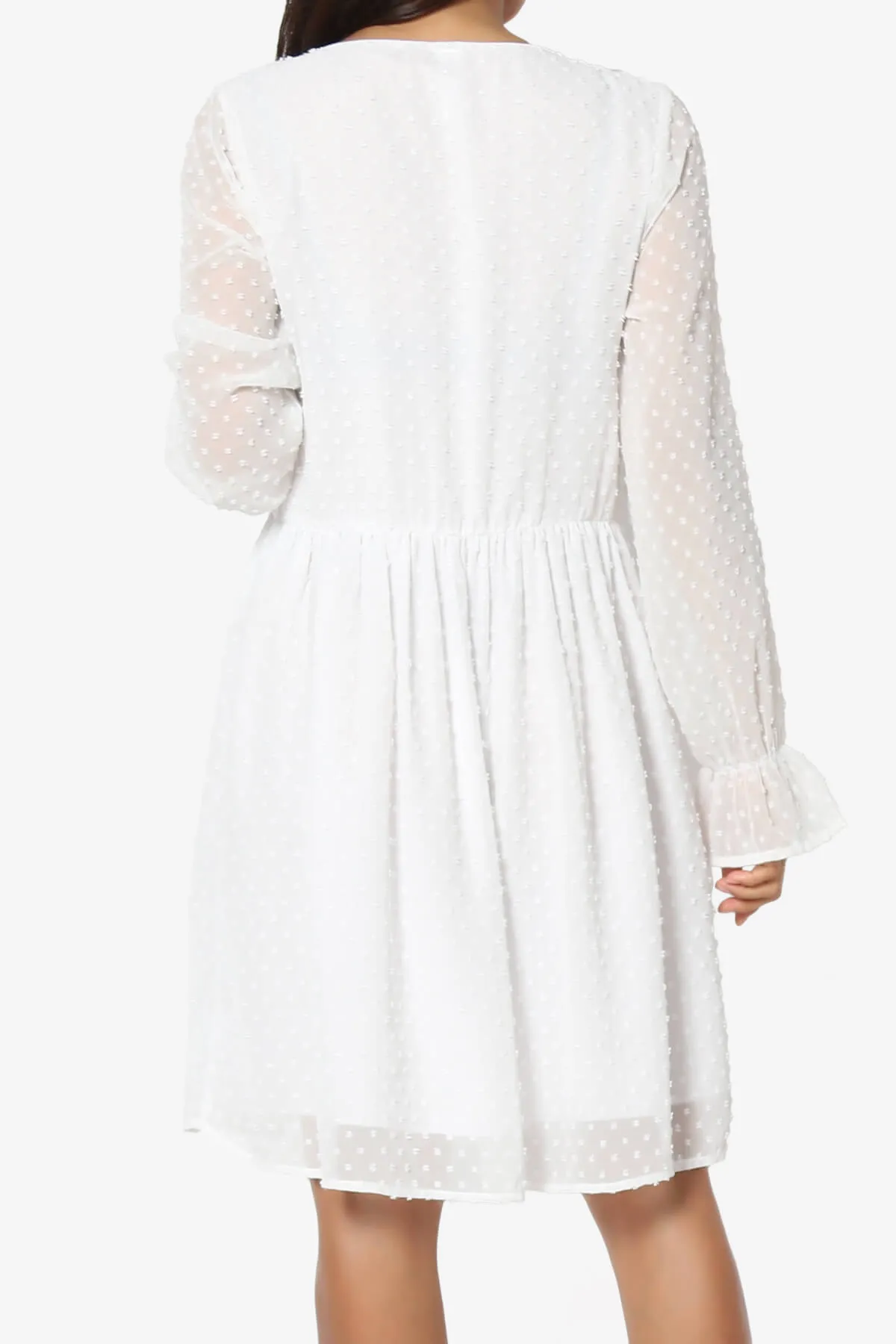 Sandra Swiss Dot Long Sleeve V-Neck Dress