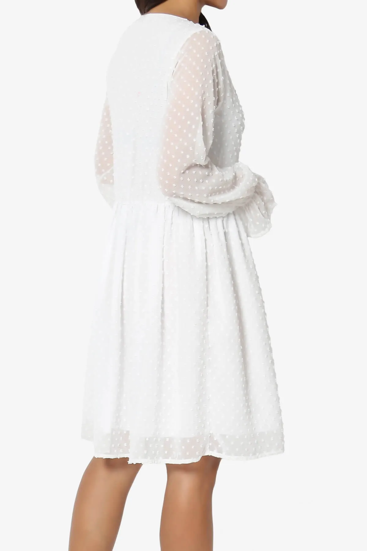 Sandra Swiss Dot Long Sleeve V-Neck Dress