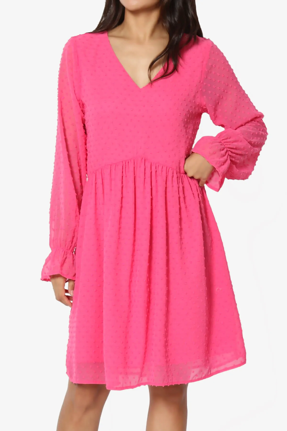 Sandra Swiss Dot Long Sleeve V-Neck Dress