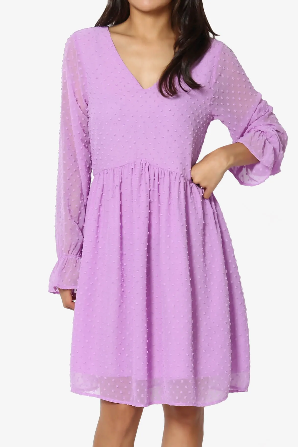 Sandra Swiss Dot Long Sleeve V-Neck Dress