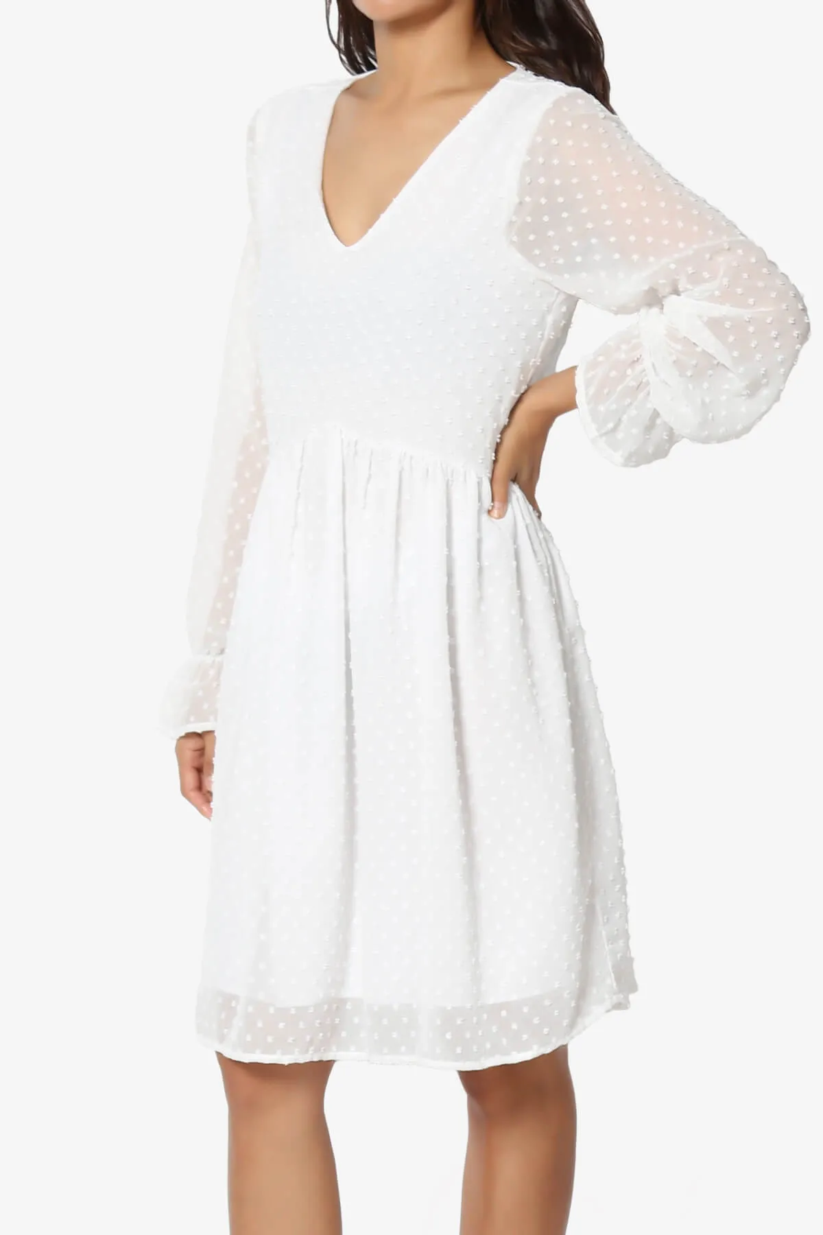 Sandra Swiss Dot Long Sleeve V-Neck Dress